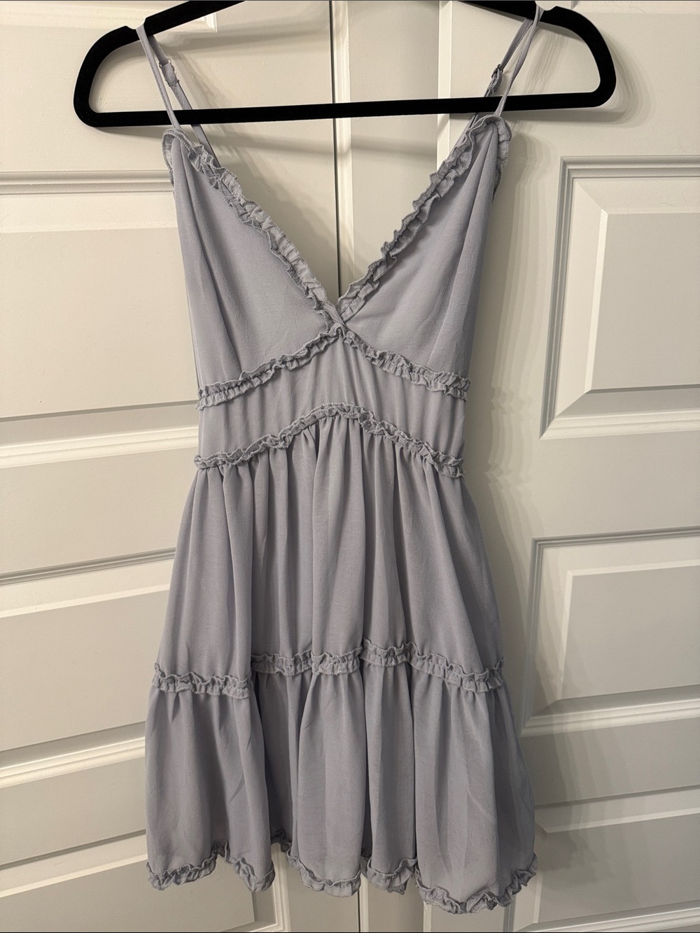 She + Sky Lavender Ruffle Tiered Spaghetti Strap Mini Dress